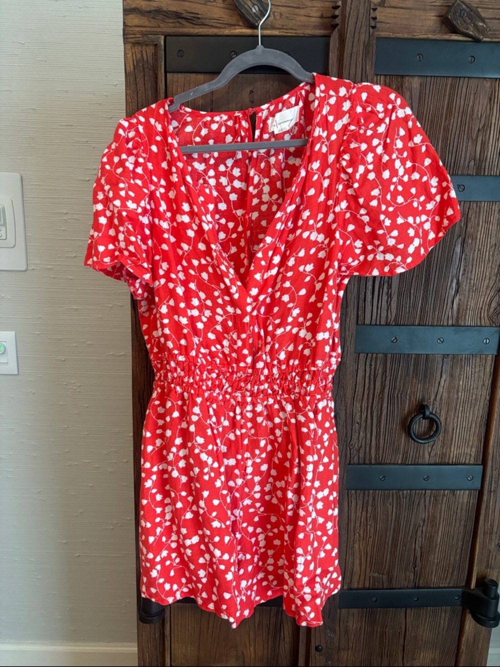 Anthropologie Red and White Floral Short Sleeve Romper